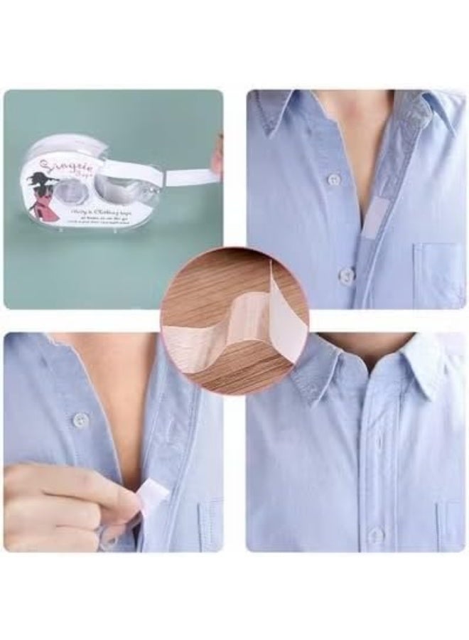 Body Tape Clear Fabric Double Sided Clothing Anti-slip Tape with Dispenser for Women Clothes Dress and Brav (1pc)