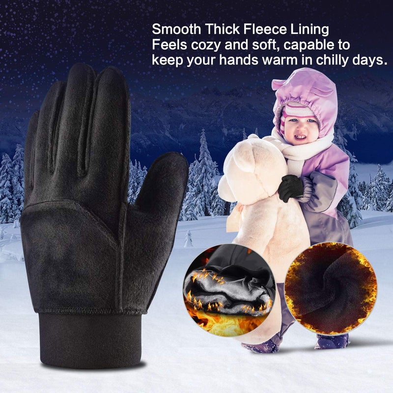 YukiniYa Kids Winter Gloves Back Water Resistant Touchscreen Warm Soft Lining Gloves for Boys Girls 3-15 Years Black - Image 2