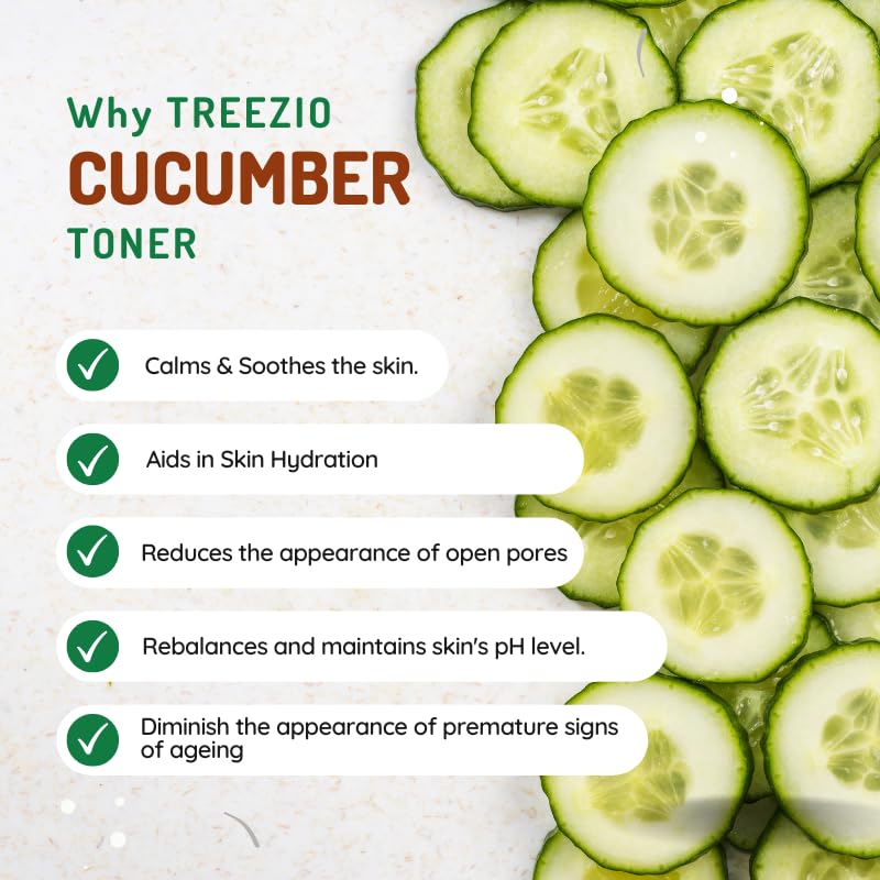 Treezio Cucumber Toner Purifies Pores Hydrates Skin No Sulphate No Paraben For Men Women Pack of 2 100 ml Each - Image 2