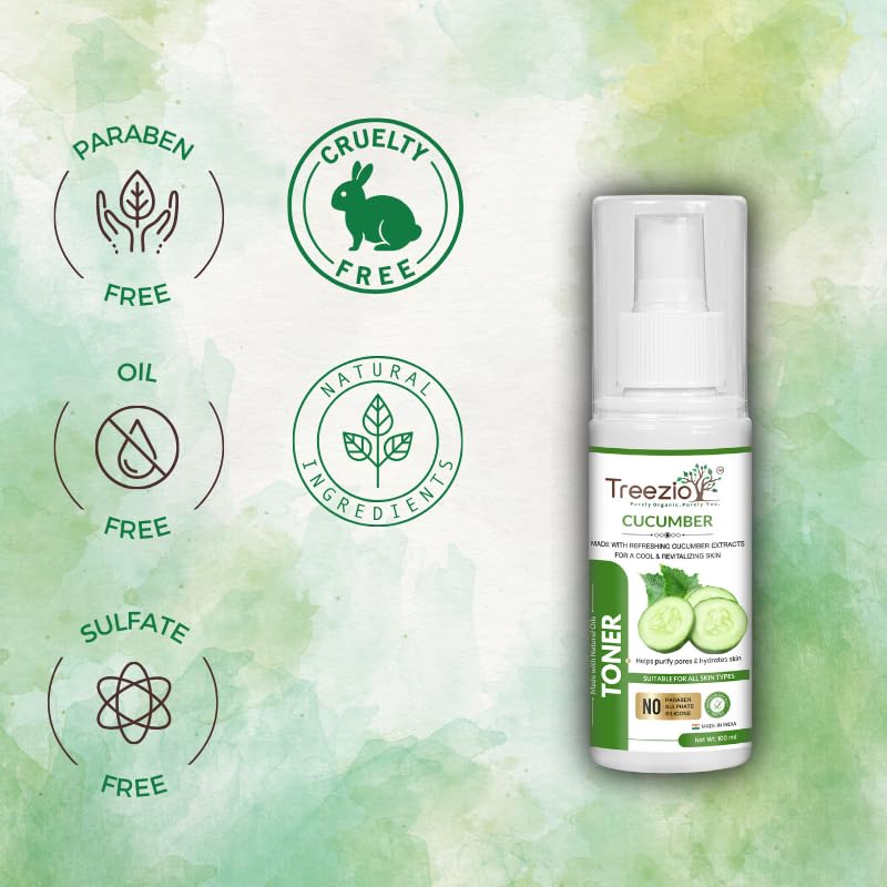 Treezio Cucumber Toner Purifies Pores Hydrates Skin No Sulphate No Paraben For Men Women Pack of 2 100 ml Each - Image 3