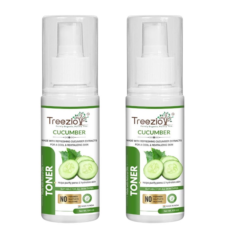 Treezio Cucumber Toner Purifies Pores Hydrates Skin No Sulphate No Paraben For Men Women Pack of 2 100 ml Each - Image 1