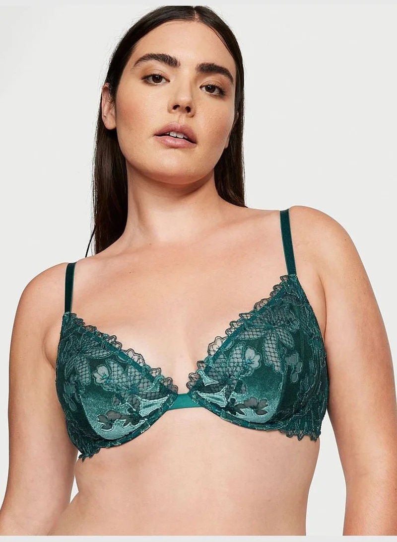 Victoria's Secret Velvet Floral Embroidery Low-Cut Demi Bra