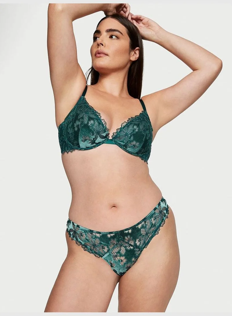 Victoria's Secret Velvet Floral Embroidery Low-Cut Demi Bra