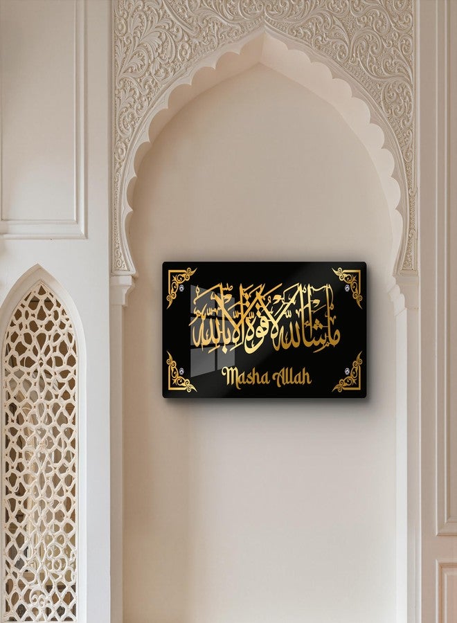 FIVE KRAFT Luxury MashaAllah Islamic Wall Art Premium Black & Gold Acrylic Calligraphy | Modern Muslim Home Decor | 2-Layer Laser Cut Allah Name for Living Room, Office & Gifting | 24x12 Inch - Image 3