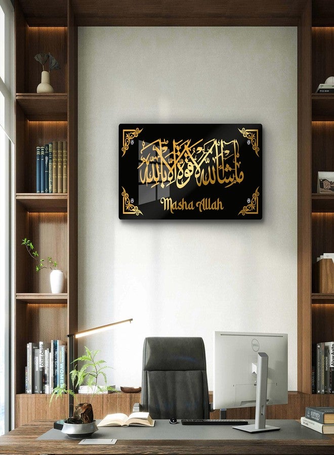 FIVE KRAFT Luxury MashaAllah Islamic Wall Art Premium Black & Gold Acrylic Calligraphy | Modern Muslim Home Decor | 2-Layer Laser Cut Allah Name for Living Room, Office & Gifting | 24x12 Inch - Image 2