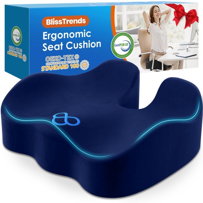 SEAT CUSHIONTHICK MEMORY FOAM CUSHIONS FOR OFFICE CHAIR CAR SEAT AIRPLANE RELIEVING PRESSURE TAILBONE SCIATICA BACK PAIN FOR LONG SITTING OFFICE WORKERS CAR DRIVERS 47IN THICK BLUE