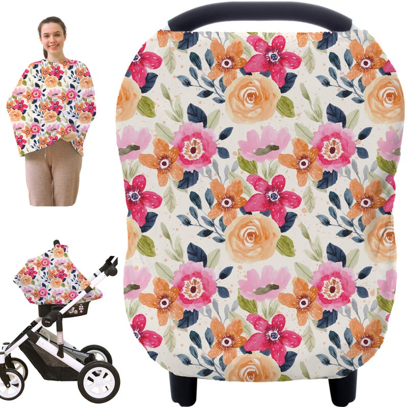 Hicoco Multi-Use Carseat Canopy Cover - Breathable Breastfeeding Covers  Car Seat Covers For Babies  Stroller Canopy Cover (Mix Floral) - Image 1