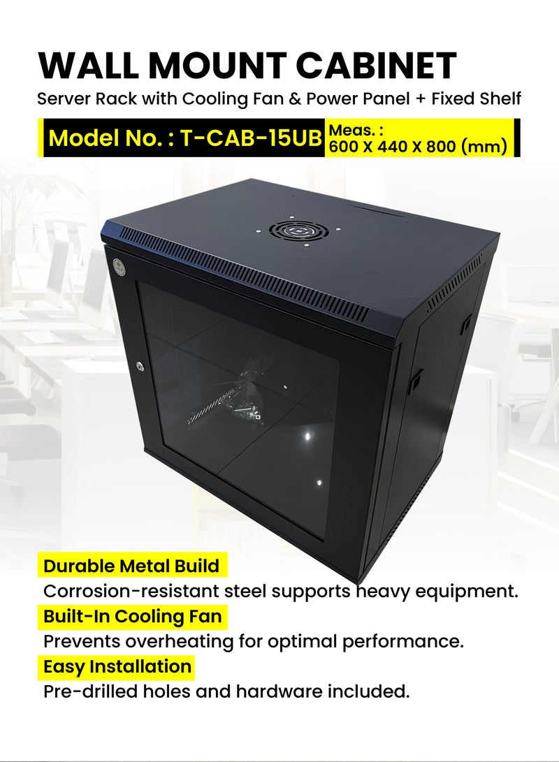هاي-تيك خزانة التثبيت على الحائط HI-TECH - حامل خادم مع مروحة تبريد ولوحة طاقة، إطار معدني قوي، مثالي لمعدات الشبكات . - Image 2