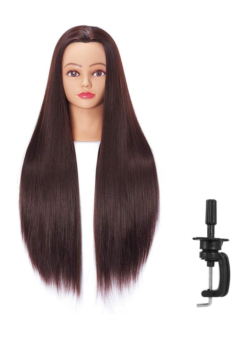 Estelle Mannequin Head Hair Styling Training Head Manikin Cosmetology Doll Head Synthetic Fiber Hair and Free Clamp Holder Dark brown - Image 2