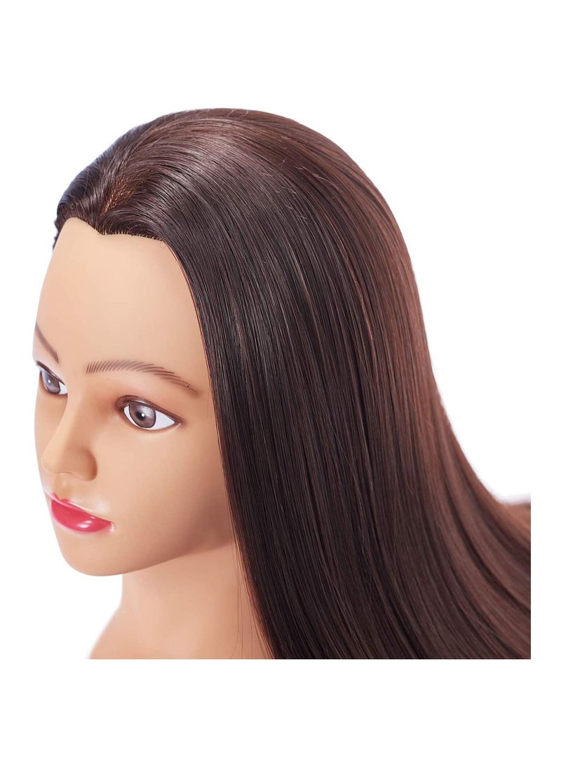 Estelle Mannequin Head Hair Styling Training Head Manikin Cosmetology Doll Head Synthetic Fiber Hair and Free Clamp Holder Dark brown - Image 4