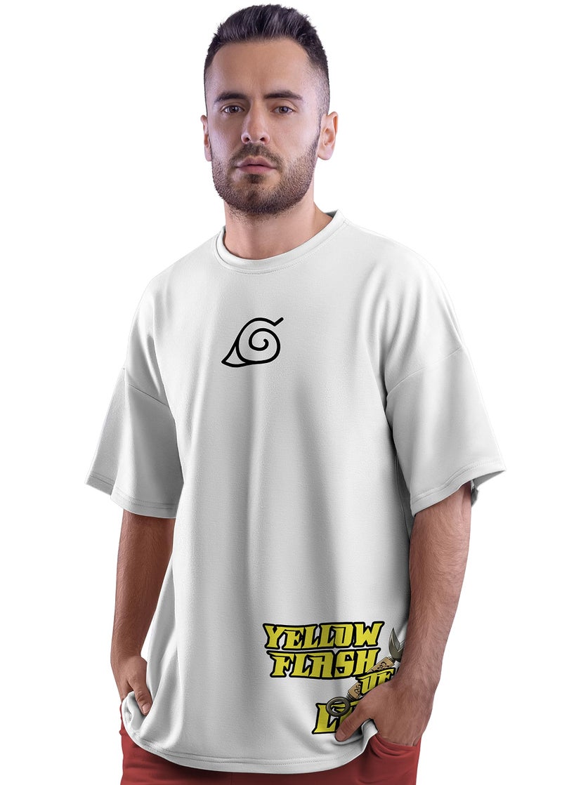 crazymonk Cotton Unisex Minato The Yellow Flash Anime Oversized Oversized Fit T-Shirt- White, L - Image 4