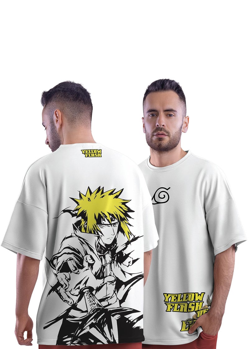crazymonk Cotton Unisex Minato The Yellow Flash Anime Oversized Oversized Fit T-Shirt- White, L - Image 1