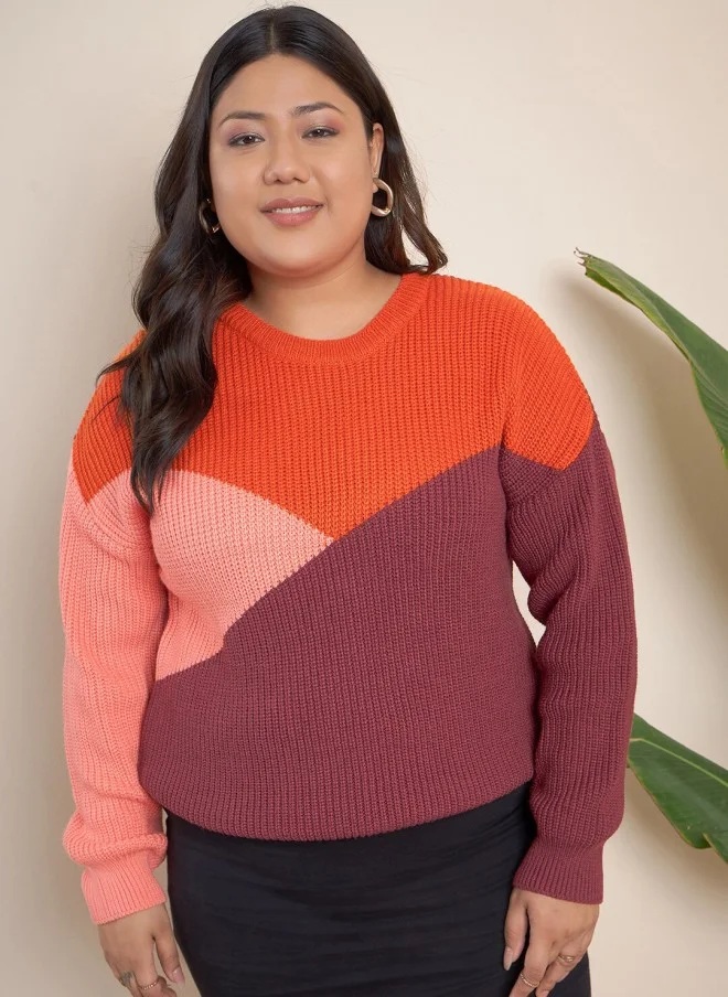 CURVY STREET Colourblocked Acrylic Pullover for Women
