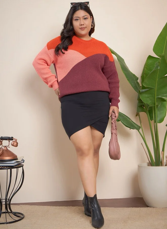 CURVY STREET Colourblocked Acrylic Pullover for Women