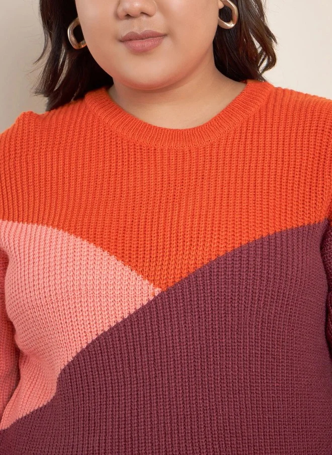 CURVY STREET Colourblocked Acrylic Pullover for Women