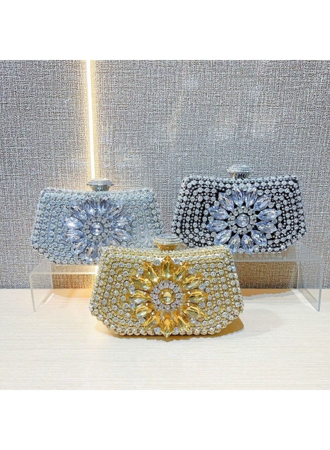 Women's Rhinestone Evening Clutch, Crystal Box Purse with Detachable Chain Strap, Elegant Party Wedding Handbag - Image 5