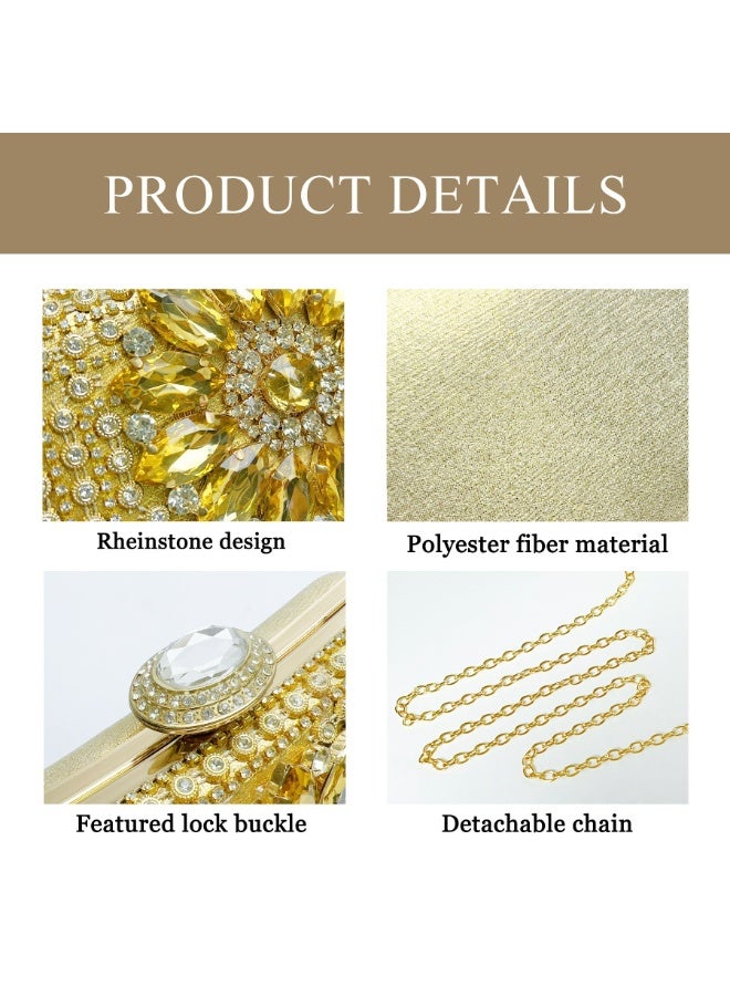 Women's Rhinestone Evening Clutch, Crystal Box Purse with Detachable Chain Strap, Elegant Party Wedding Handbag - Image 3