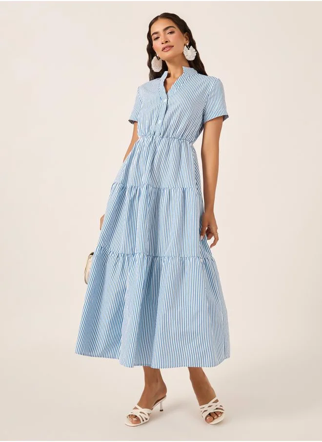 Take Two Take Two Striped Button Front Hem Maxi Dress