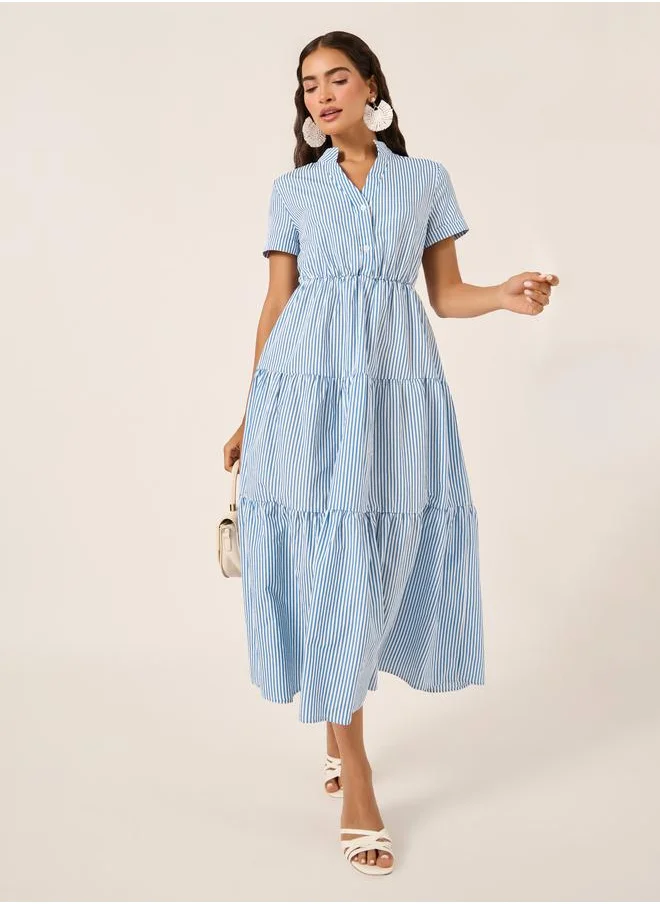 Take Two Take Two Striped Button Front Hem Maxi Dress