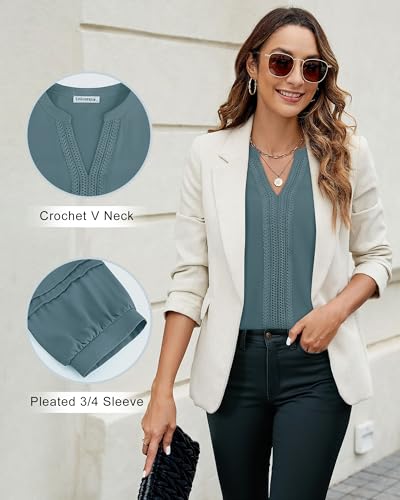 Unixseque Blouses for Women Dressy Casual: 3/4 Sleeve Work Tops for Women Office Womens Dress Shirts Business Attire Professional Formal Blouse Fall Interview Outfits Ladies Fall Clothes Blue - Image 4
