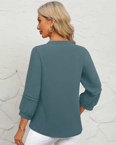 Unixseque Blouses for Women Dressy Casual: 3/4 Sleeve Work Tops for Women Office Womens Dress Shirts Business Attire Professional Formal Blouse Fall Interview Outfits Ladies Fall Clothes Blue - Image 5