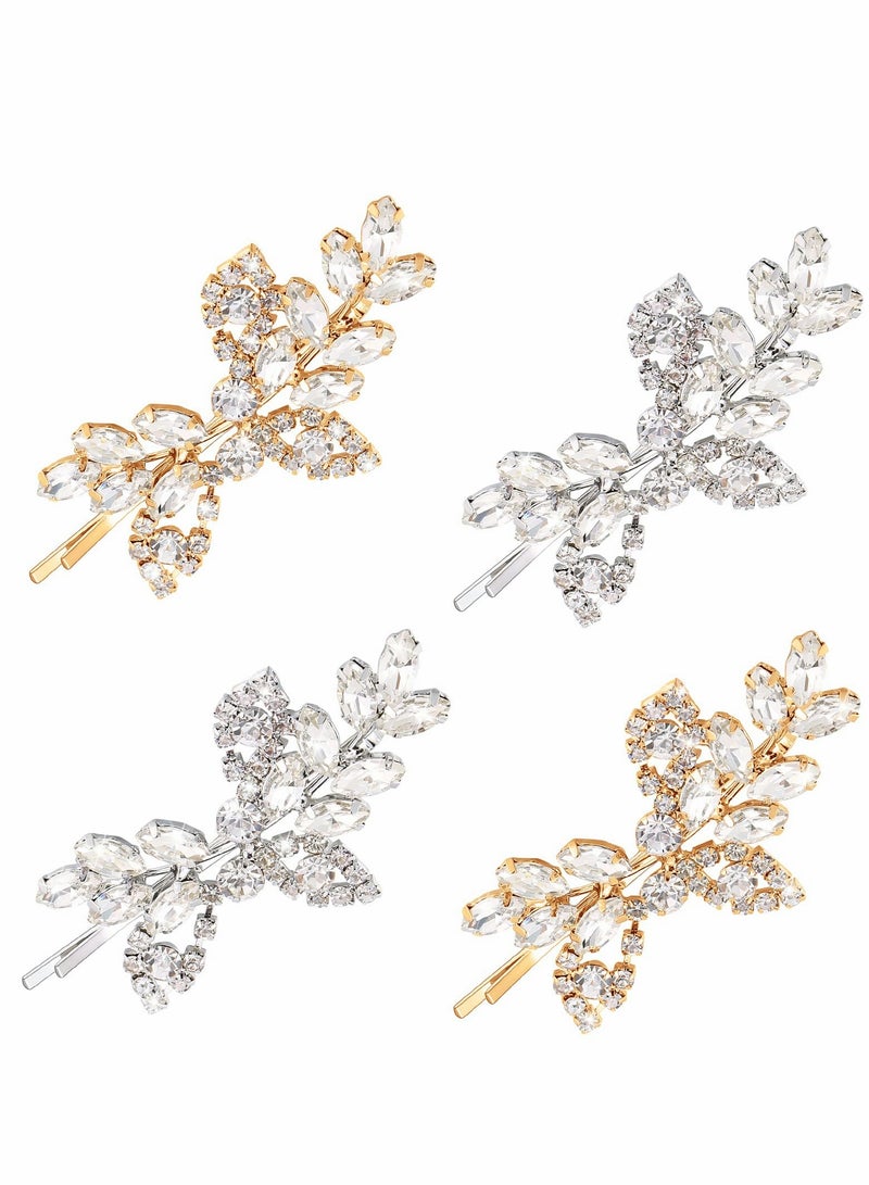 Generic Elegant Rhinestone Bridal Hair Clips - 4 Pcs Leaf Design with Pearl & Crystal for Weddings, Perfect Accessories for Women & Girls (Silver & Gold)  - Image 1