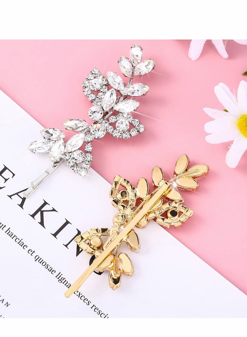 Generic Elegant Rhinestone Bridal Hair Clips - 4 Pcs Leaf Design with Pearl & Crystal for Weddings, Perfect Accessories for Women & Girls (Silver & Gold)  - Image 3