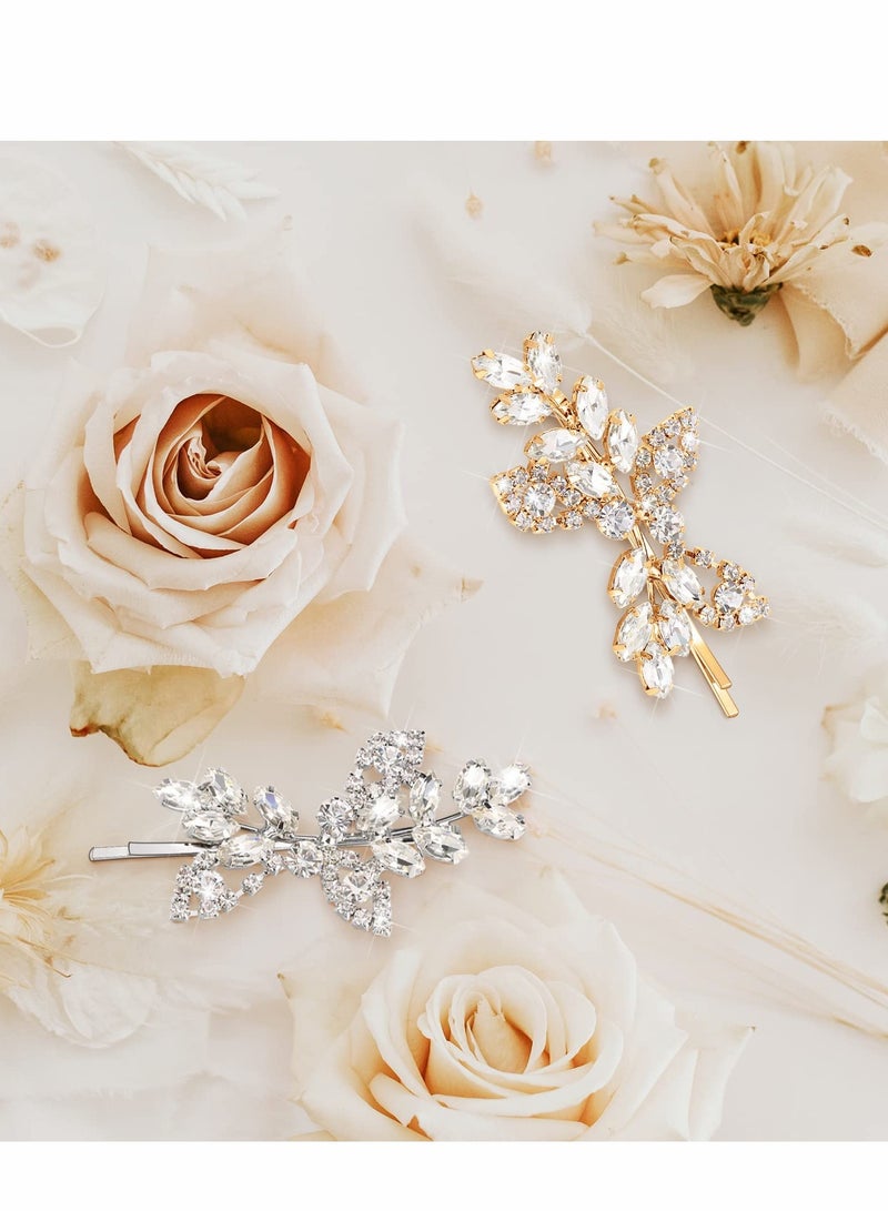Generic Elegant Rhinestone Bridal Hair Clips - 4 Pcs Leaf Design with Pearl & Crystal for Weddings, Perfect Accessories for Women & Girls (Silver & Gold)  - Image 5
