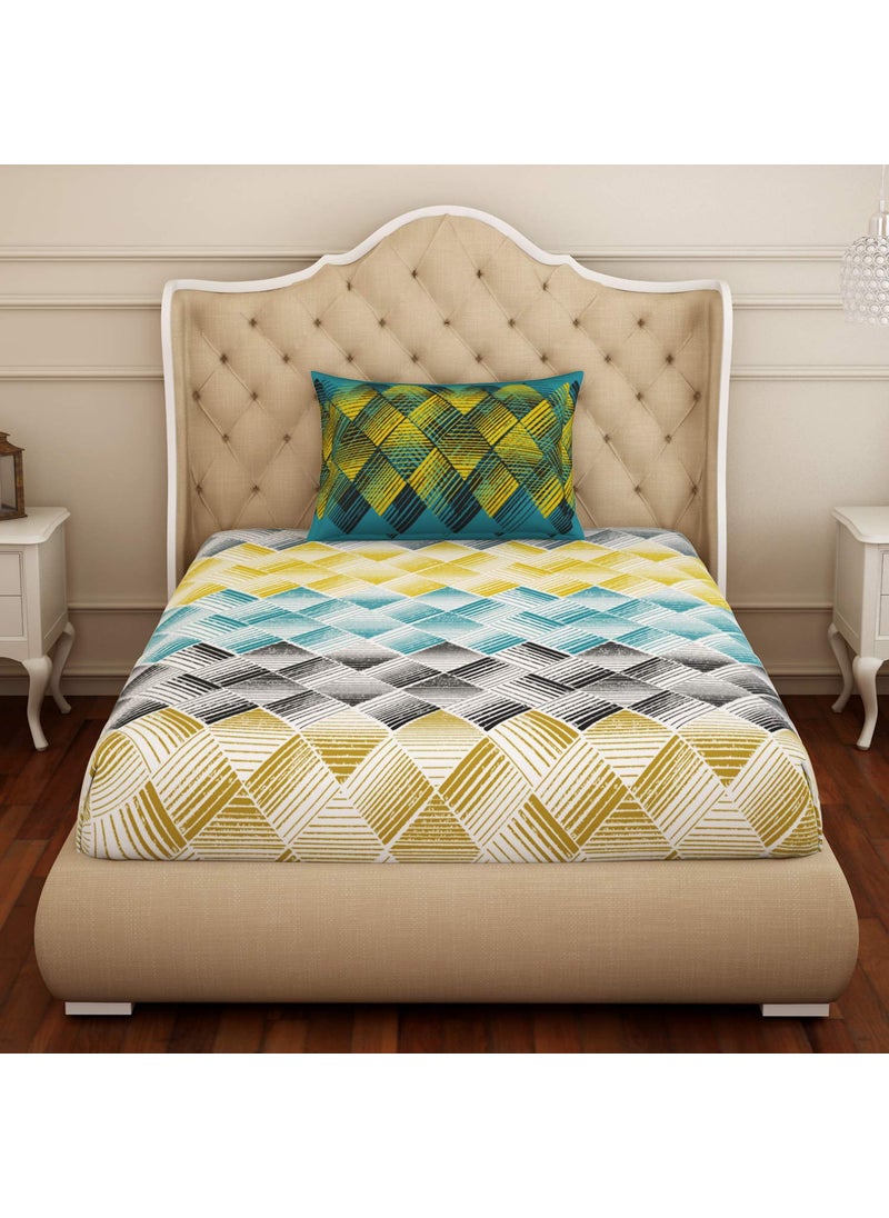 SPACES Spaces Cotton Atrium Multi Geometric 1 Single Bed Sheet With1 Pillow Covers  - Image 2
