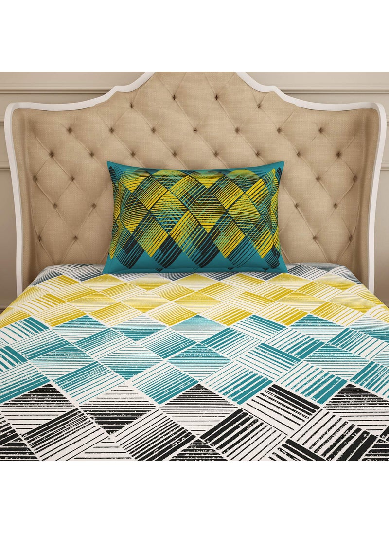 SPACES Spaces Cotton Atrium Multi Geometric 1 Single Bed Sheet With1 Pillow Covers  - Image 3