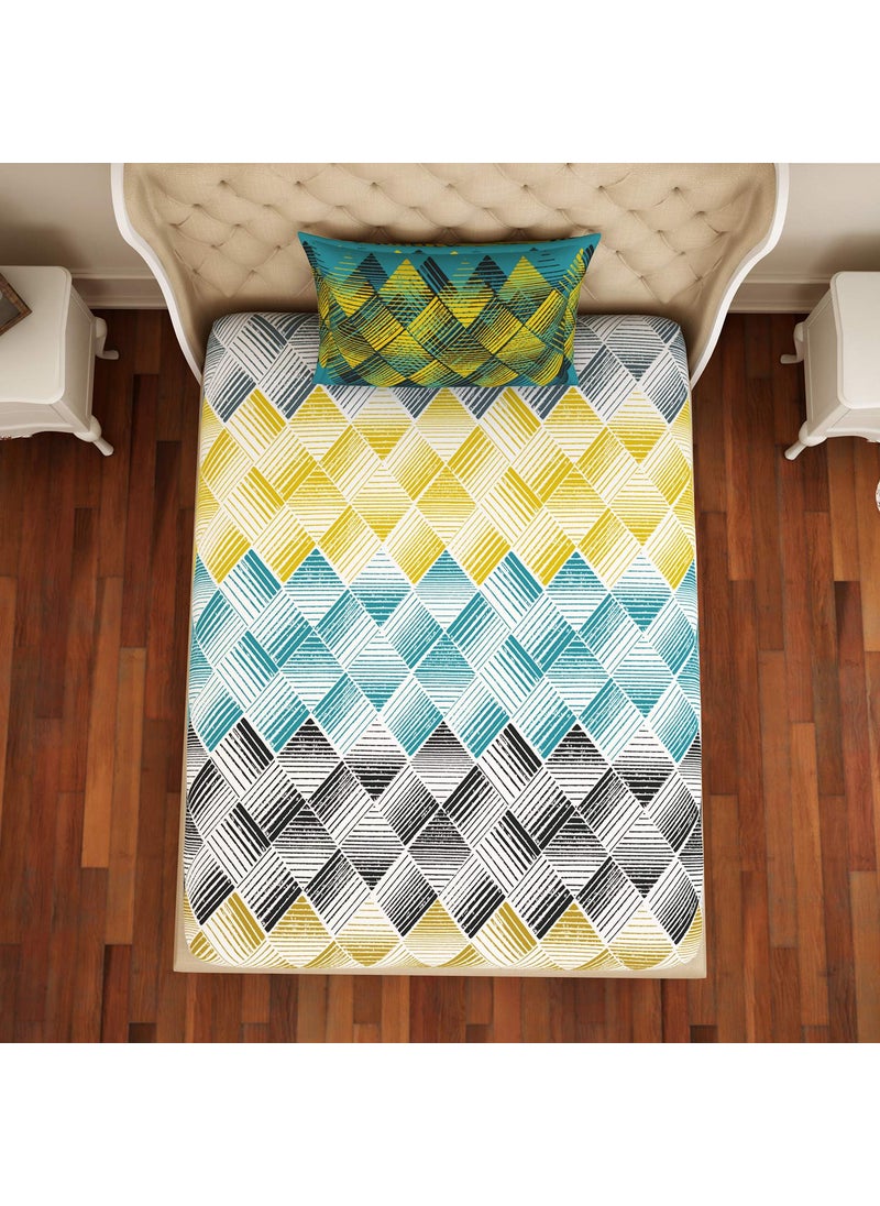 SPACES Spaces Cotton Atrium Multi Geometric 1 Single Bed Sheet With1 Pillow Covers  - Image 4
