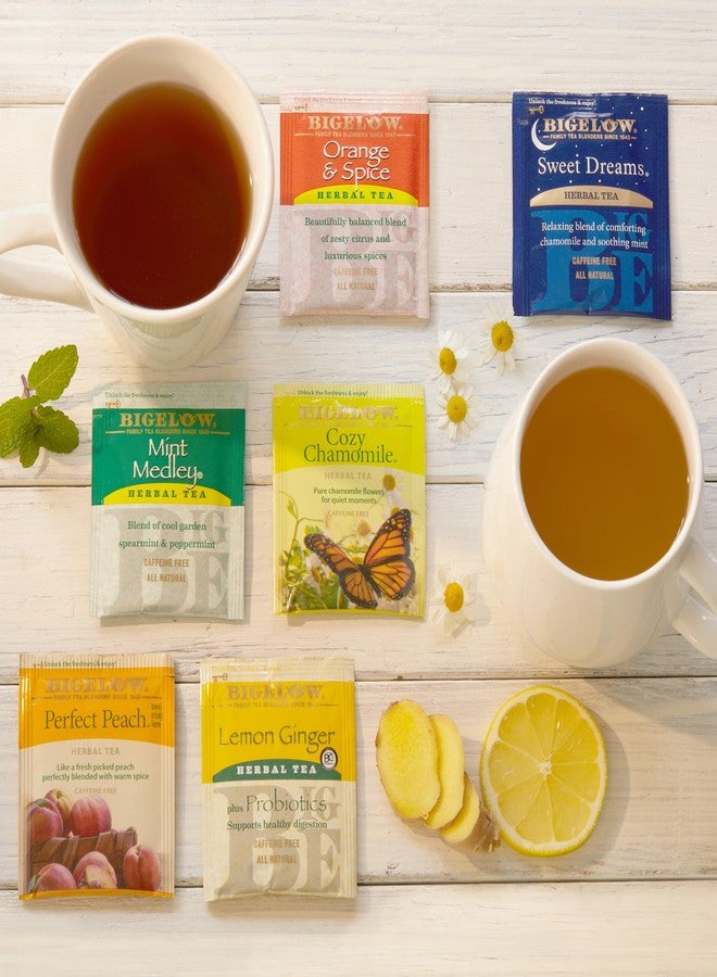 Bigelow Tea Caffeine Free 6 Flavor Herbal Tea Variety Pack, Decaf Tea with Mint Medley, Cozy Chamomile, Orange and Spice, Sweet Dreams, Perfect Peach, and Lemon Ginger, (Pack of 6), 118 Total Tea Bags - Image 2
