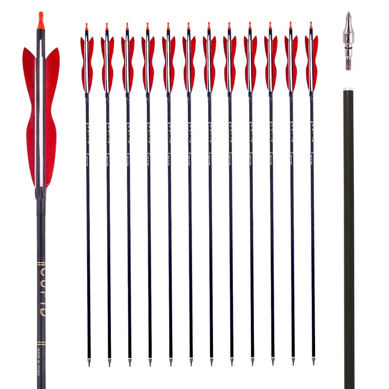 LWANO 30Inch Carbon Arrow Archery Hunting/Targeting Practice Arrows with 5" Turkey Feathers for Compound Recurve Longbow 12Pack - Image 1