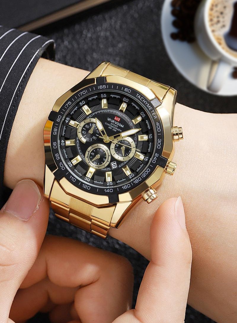 VA VA VOOM Men's Business 3-Dial Decorative Waterproof Stainless Steel Analog Quartz Watch - Image 2