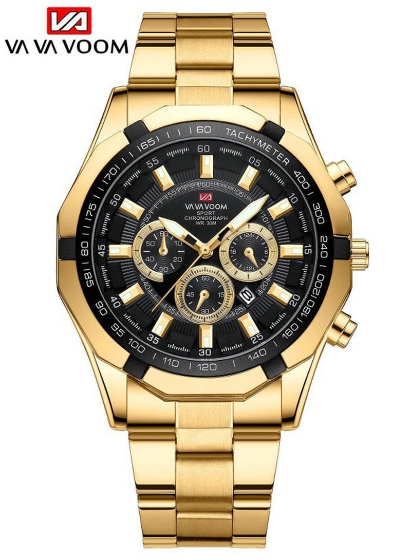 VA VA VOOM Men's Business 3-Dial Decorative Waterproof Stainless Steel Analog Quartz Watch - Image 1