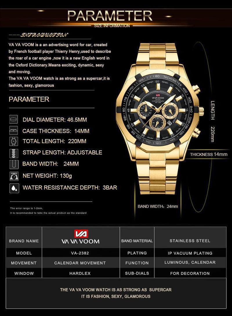 VA VA VOOM Men's Business 3-Dial Decorative Waterproof Stainless Steel Analog Quartz Watch - Image 5