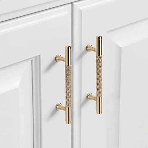 9BUILD Cabinet Pull, 10 Pack 3.75 Inch Knurled, Brushed Gold, Brass, Kitchen Cabinet Hardware, T Bar Handles - Image 1