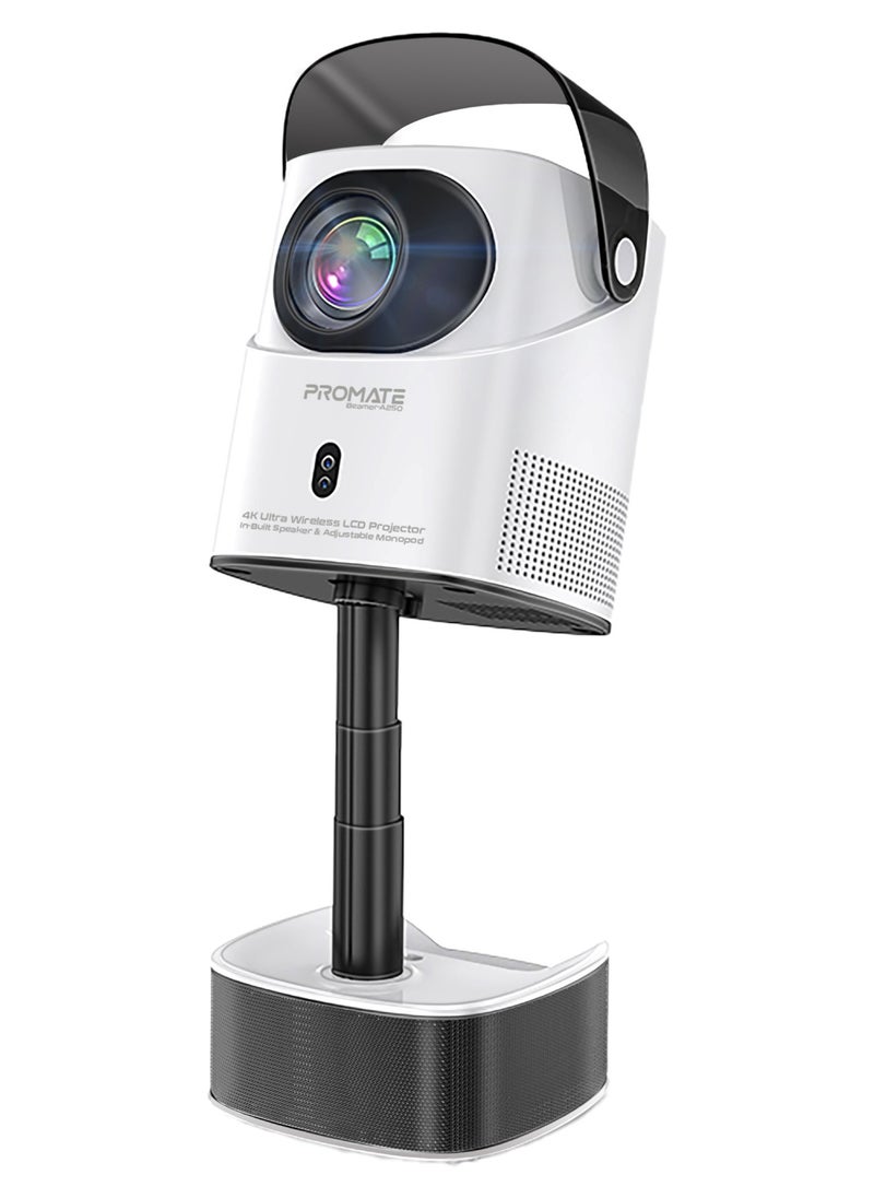 PROMATE Promate 4K Ultra HD Projector with LCD Technology, 250 ANSI Brightness, Height-Adjustable Telescopic Stand, Auto Keystone Correction, Built-In Speaker, Android 11, Wi-Fi and Bluetooth Connectivity, HDMI Port, Beamer-A250  - Image 1