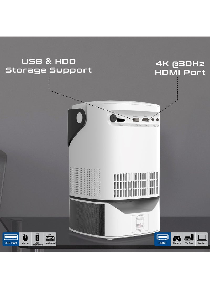 PROMATE Promate 4K Ultra HD Projector with LCD Technology, 250 ANSI Brightness, Height-Adjustable Telescopic Stand, Auto Keystone Correction, Built-In Speaker, Android 11, Wi-Fi and Bluetooth Connectivity, HDMI Port, Beamer-A250  - Image 4