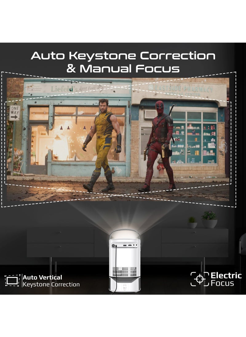 PROMATE Promate 4K Ultra HD Projector with LCD Technology, 250 ANSI Brightness, Height-Adjustable Telescopic Stand, Auto Keystone Correction, Built-In Speaker, Android 11, Wi-Fi and Bluetooth Connectivity, HDMI Port, Beamer-A250  - Image 5
