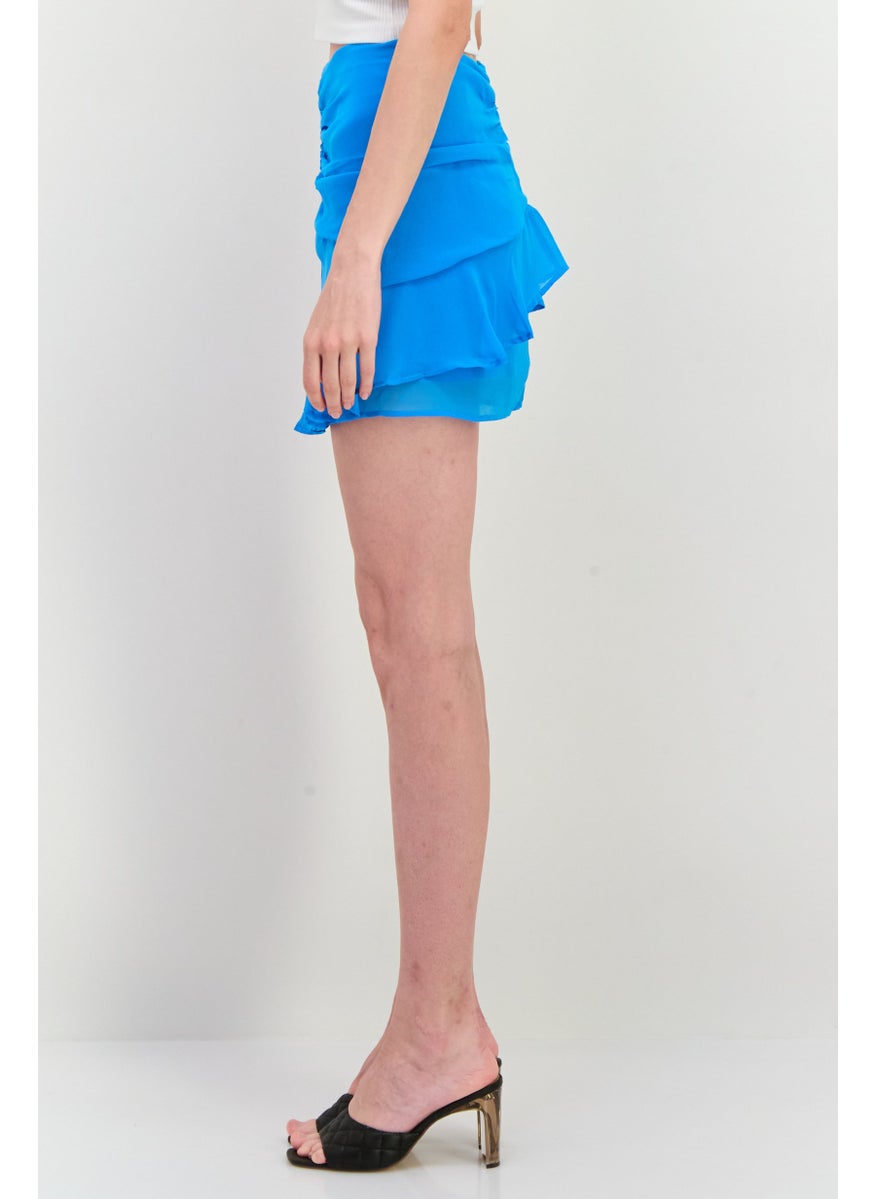 MANGO Women Ruched Mini Skirt, Blue  - Image 2