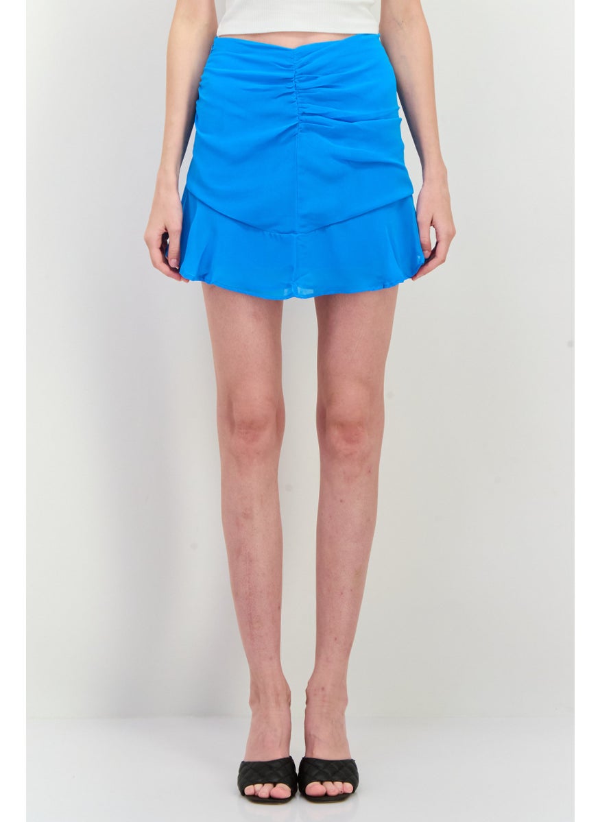 MANGO Women Ruched Mini Skirt, Blue  - Image 1
