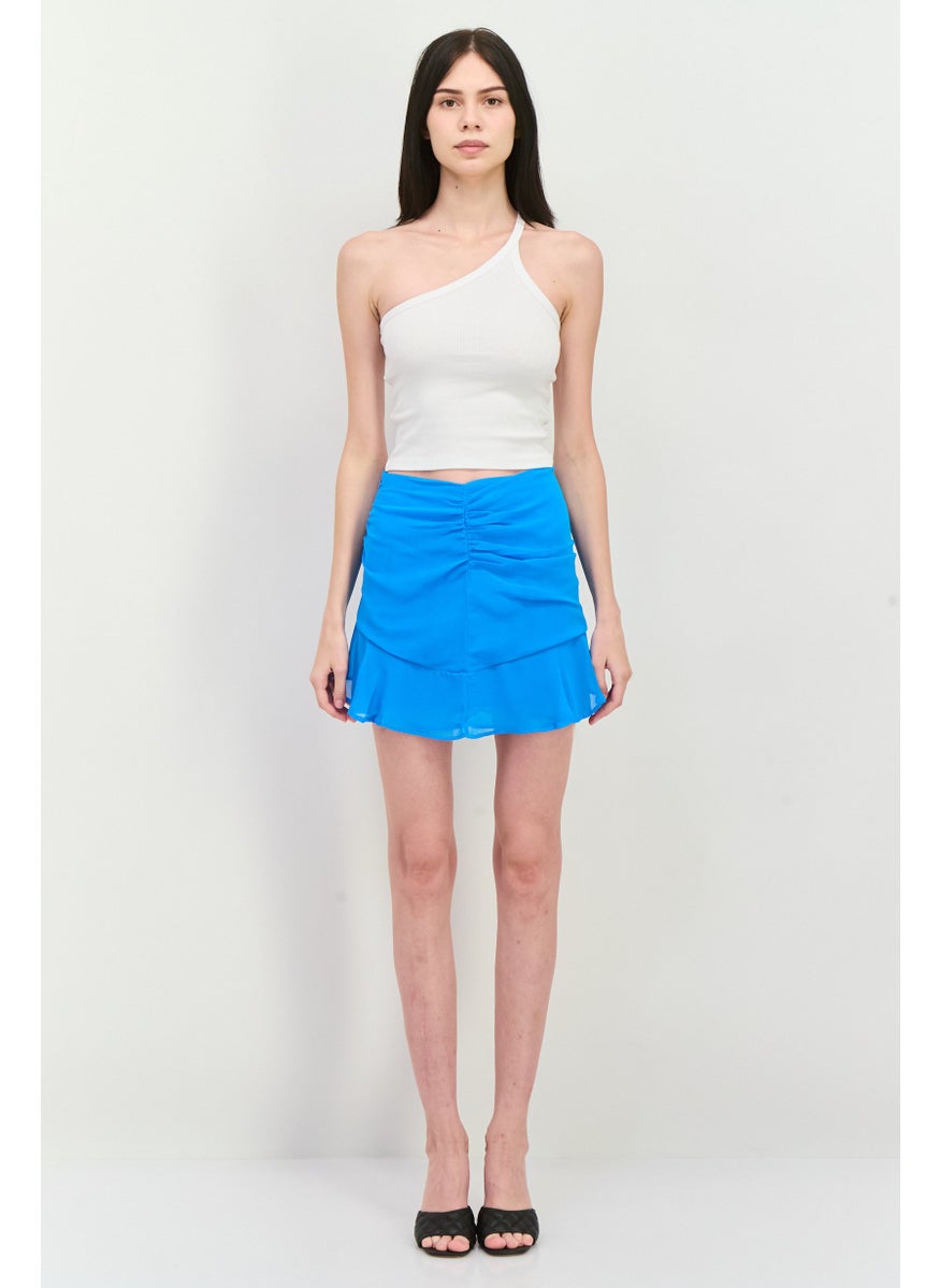 MANGO Women Ruched Mini Skirt, Blue  - Image 4