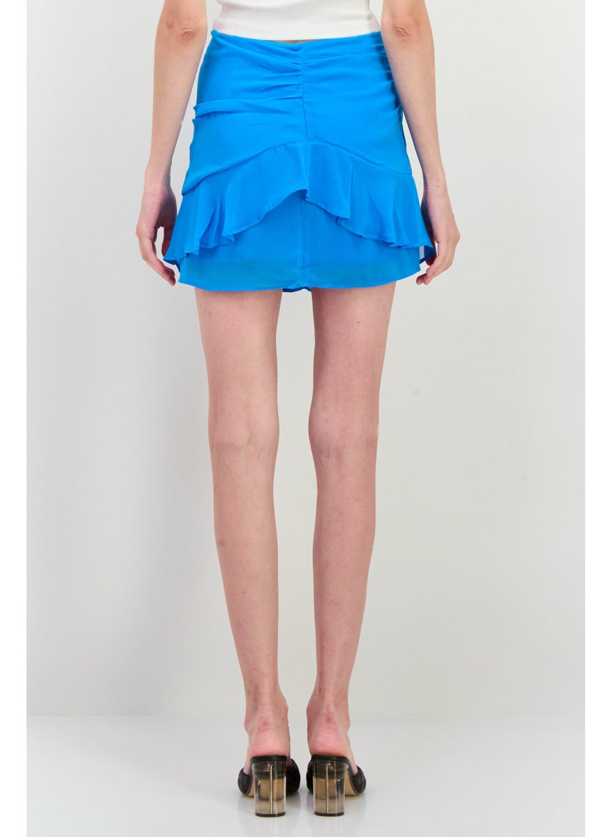 MANGO Women Ruched Mini Skirt, Blue  - Image 3