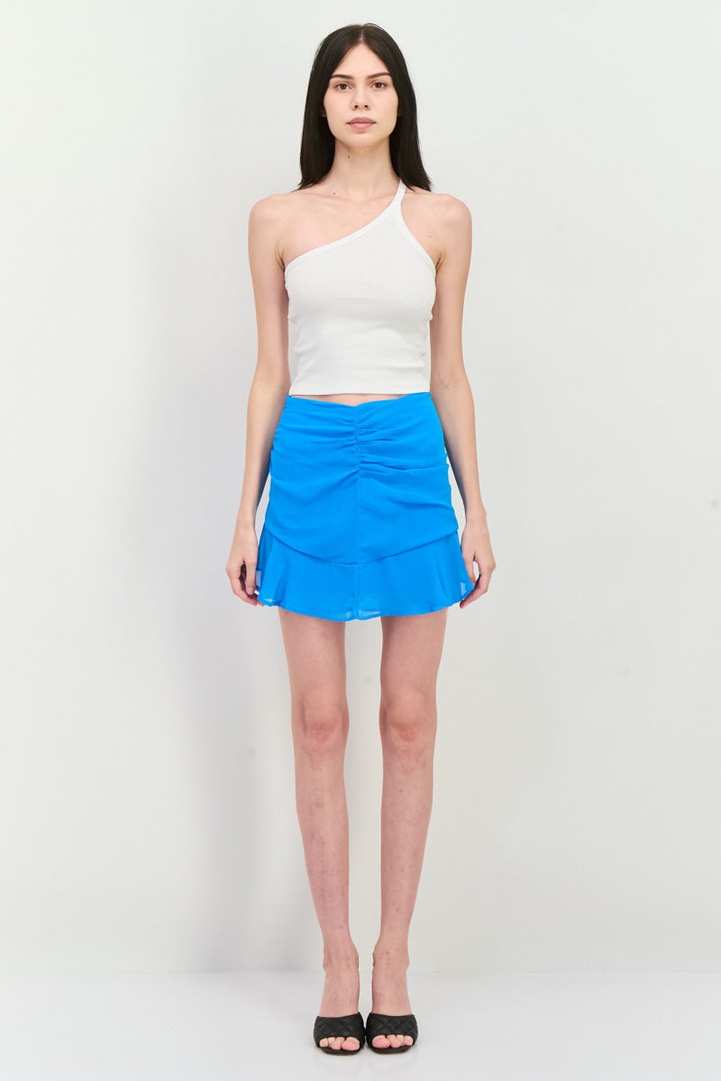MANGO Women Ruched Mini Skirt, Blue - Image 4