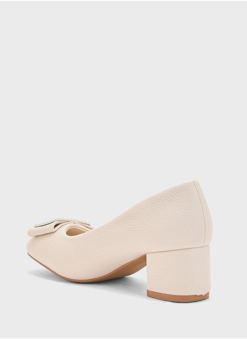 Pink Step Low Block Heeled Pump  - Image 3