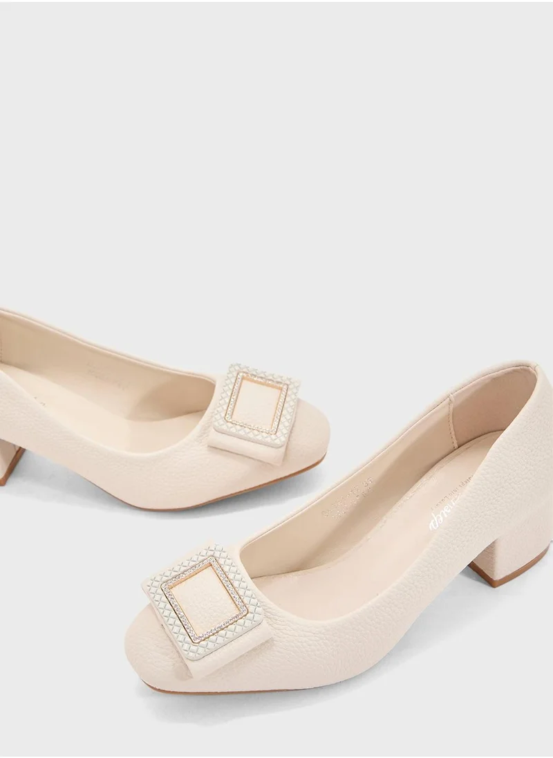 Pink Step Low Block Heeled Pump