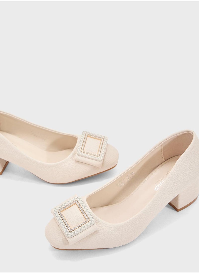 Pink Step Low Block Heeled Pump  - Image 4