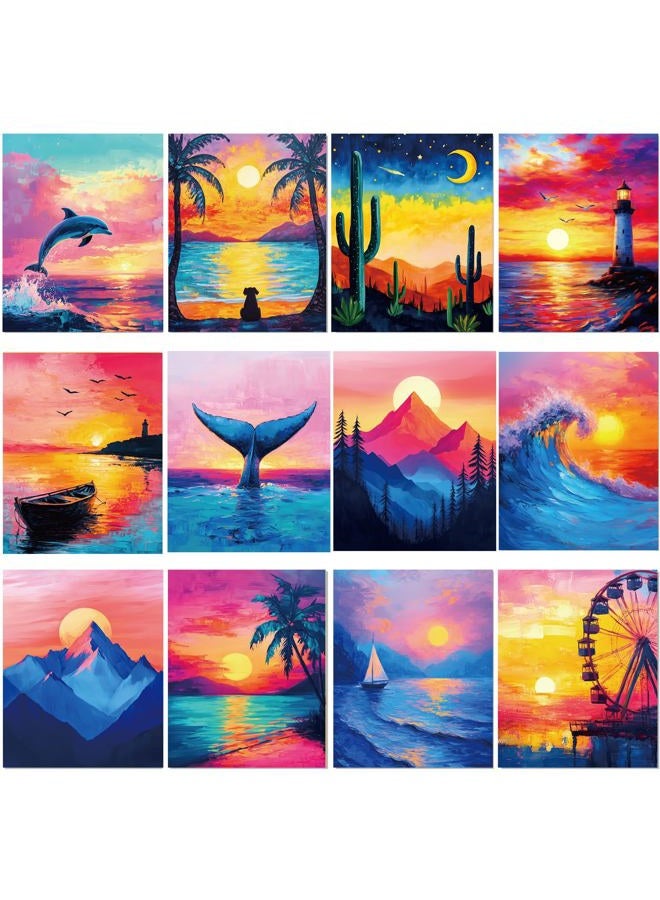 Sherr 12 Pcs Pre Drawn Canvas Pre Printed Canvas Set for Adults Cute Printed to Paint Set Theme Painting for Summer Party Favor(Beautiful Scenery,8 x 10 Inch) - Image 1