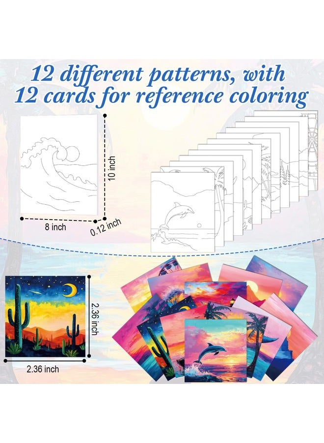 Sherr 12 Pcs Pre Drawn Canvas Pre Printed Canvas Set for Adults Cute Printed to Paint Set Theme Painting for Summer Party Favor(Beautiful Scenery,8 x 10 Inch) - Image 3